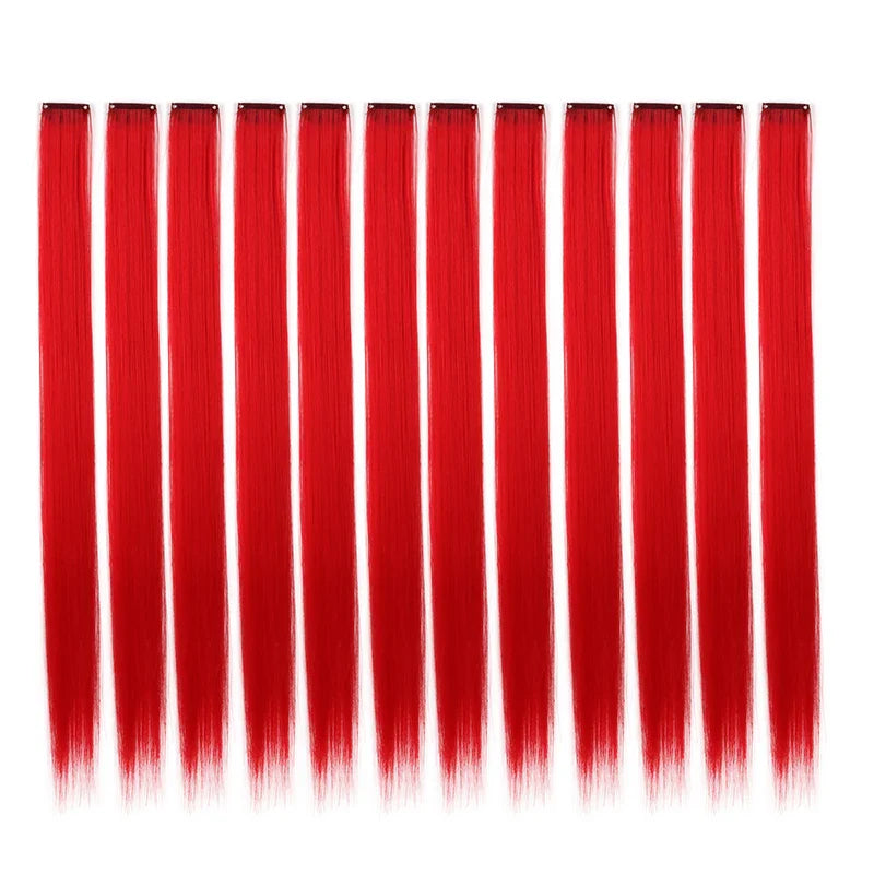 22Inch Colored Party Synthetic Clip in Hair Extensions for Girls Multi-colors Long Straight Hair Rainbow Hairpieces
