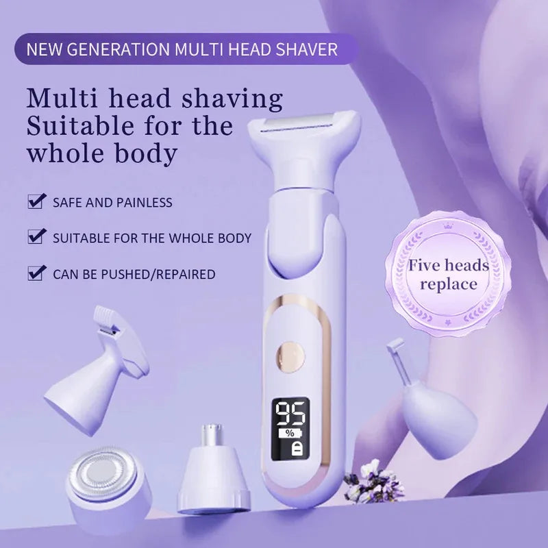 5 in 1 Electric Razor for Women Shaver Lady Shaver Body Hair Trimmer for Armpit Bikini Arm Leg Face Mustache Portable Painless