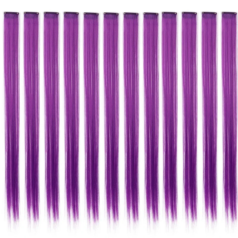 22Inch Colored Party Synthetic Clip in Hair Extensions for Girls Multi-colors Long Straight Hair Rainbow Hairpieces